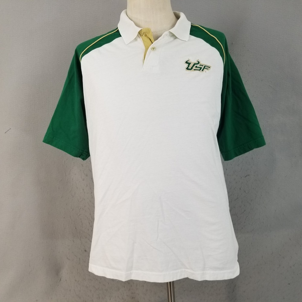 Vantage Polo Shirt Mens Large White USF Bulls NCAA University South Florida Logo